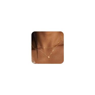 Imagem de Poxtex Colar gargantilha com inicial em camadas para mulheres, pingente de ouro 14 K, colar em camadas, 26 maiúsculas A-Z para mulheres e meninas joias presentes, Banhado a ouro, Sem Pedra Preciosa