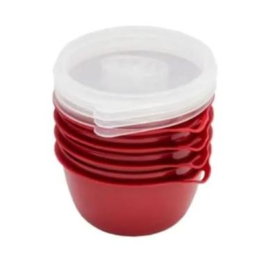 Imagem de Conjunto Kit 4 Potes Organizadores Bowls 500ml Vermelho Tampa Transpar