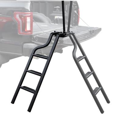 Imagem de POKIAUTO Escada de porta traseira universal giratória de alumínio de 106,66 cm com alça, escada dobrável para caminhonete resistente, degrau dobrável com corrimão para acessórios F150/Ram 1500