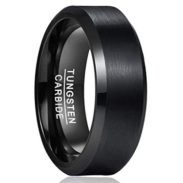 Imagem de NUNCAD Anel de tungstênio masculino 8 mm preto/dourado prata carboneto de tungstênio aliança de noivado noivado acabamento fosco escovado anel de compromisso abobadado conforto tamanho 6-13, 13,