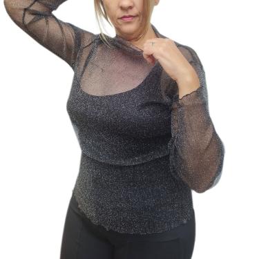 Imagem de Blusa de Tule Manga Longa com Brilho - Tamanho Único