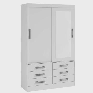 Imagem de Guarda Roupa Solteiro 2 Portas 6 Gavetas 100% Mdf Meridian Plus D'doro Cor: branco