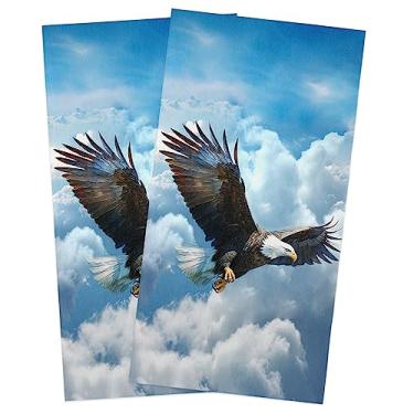 Imagem de Conjunto de 2 toalhas de cozinha de 4 de julho, conjuntos de toalhas de prato e panos de prato decorativos toalha de chá liberdade céu azul nuvem toalhas de mão absorventes para cozinha, secagem