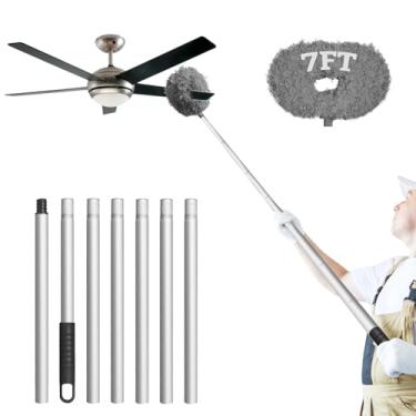 Imagem de Eunice Espanador de ventilador de teto de 2,8 m com haste de extensão, lâmina de limpeza de ventilador ajustável e removível para teto alto, móveis de porta de janela (cinza)