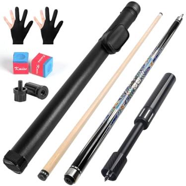 Imagem de Kmise Taça de sinuca de 59 cm 590 g com extensão de fibra telescópica, conjunto de tacos de bilhar profissional feito à mão em bordo canadense com estojo de couro para tacos de piscina, giz de piscina