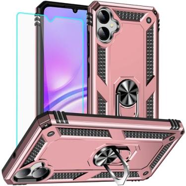 Imagem de Yiakeng Capa para Samsung Galaxy A05: Galaxy A05 com protetor de tela - Capas protetoras de grau militar com suporte de anel de dedo para Samsung A05 (ouro rosa)