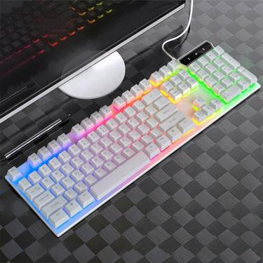 Imagem de (Branco) Teclado mecânico de jogos Multi Color rgb Retroiluminado USB Com fio para pc NoteBook