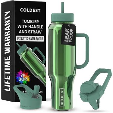 Imagem de Copo Coldest com alça e canudo, copo 100% à prova de derramamento com canudo (3 tampas), copos isolados de aço inoxidável à prova de vazamento para mulheres e homens, suporte de copo, 1,304 g