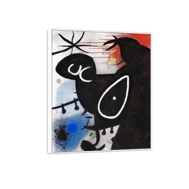 Imagem de Joan Miró Imagem de arte de parede em tela - reprodução de impressões de arte famosas abstratas - pinturas com moldura branca para decoração de sala de estar (cabeça pássaro estrela) 70 x 85 cm - 27 x