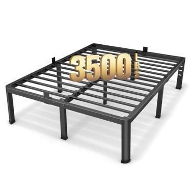Imagem de Superay Estrutura de cama de plataforma de metal de tamanho completo de 45 cm com cantos arredondados, espaço de armazenamento sob a estrutura da cama alta - suporte de ripas de aço resistente, sem