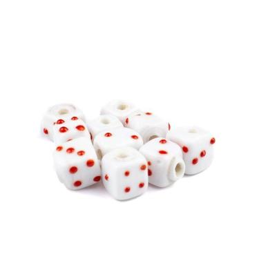 Imagem de Kit c/ 10 Firmas Dados 10 mm Branco e Vermelho Murano Guias - Lua Míst