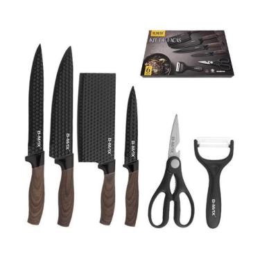 Imagem de Jogo De Facas Inox 6 Peças Antiaderente Preto B-max Bm-f1097 - BMax
