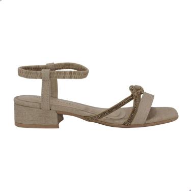 Imagem de Sandália Feminina Ramarim Salto Baixo Jeans Almond Palha