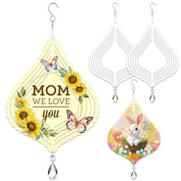 Imagem de WindMage Pacote com 4 25,4 cm Sublimação Vento Spinner Blanks 3D Metal Metal Escultura Cinética Spinners para Quintal e Jardim Ornamentos de Arte Interior Decoração Pendurada (Gota de Água Boêmio)