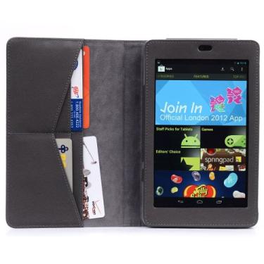 Imagem de Kroo Capa portfólio de couro Epi para Google Nexus de 7 polegadas com recurso de suporte e lotes de cartões de crédito automaticamente desperta e coloca o dispositivo para dormir, fumê