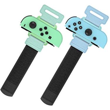 Imagem de Pulseiras de pulso atualizadas para Just Dance 2020 Nintendo Switch, YUANHOT tiras de dança elásticas ajustáveis para controladores Switch Joy-Con, 2 pacotes para crianças e adultos, Green/Blue