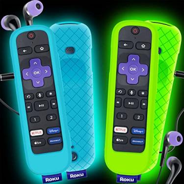 Imagem de Pacote com 2 capas para Roku Voice Remote Pro, capa para fone de ouvido Roku, controle recarregável, capa de silicone que brilha no escuro