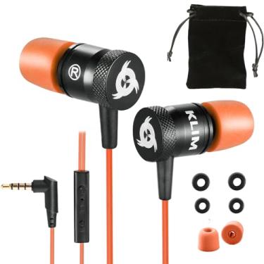 Imagem de Fones de ouvido KLIM Fusion com microfone + fones de ouvido com fio de longa duração – Inovador: intra-auriculares com espuma de memória + fones de ouvido com microfone e conector de 3,5 mm – Versão 2020 – Laranja