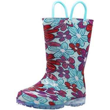Imagem de Botas de chuva NORTY à prova d'água de PVC para meninas – Botas de chuva infantis – Estampas divertidas, Blue Flowers, 1 Little Kid
