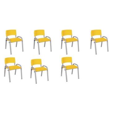 Imagem de Kit 7 Cadeira Iso Infantil Creche, Escola Base Cinza Amarelo - Laurala
