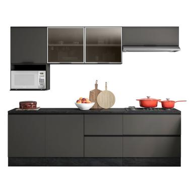 Imagem de Cozinha Modulada 7 Peças Com 7 Portas E 4 Gavetas Com Balcão Para Cooktop Etna Grafite