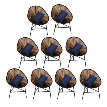 Imagem de Kit 09 Poltrona Cadeira Acapulco Plus Com Almofada Quadrado Marrom Suede Azul Marinho