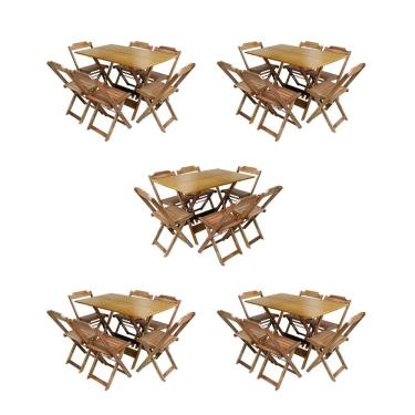 Imagem de Kit 5 Conjuntos De Mesa Dobravel Com 6 Cadeiras De Madeira 120X70 Para Restaurante E Bar - Mel