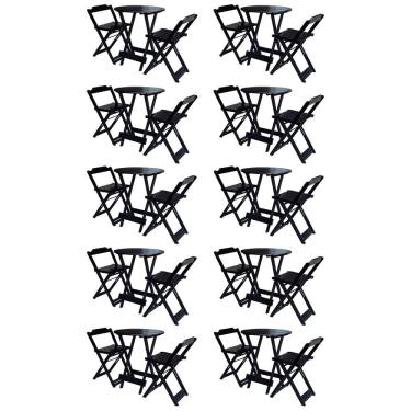 Imagem de Kit 10 Jogos De Mesa Bistrô De Madeira Com 2 Cadeiras Dobravel Preto - Preto