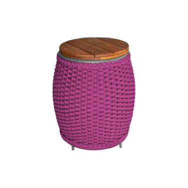 Imagem de Puff Mesa Garden Em Corda Náutica Base Em Alumínio Cinza E Tampo Em Madeira Rosa - Cor: Rosa
