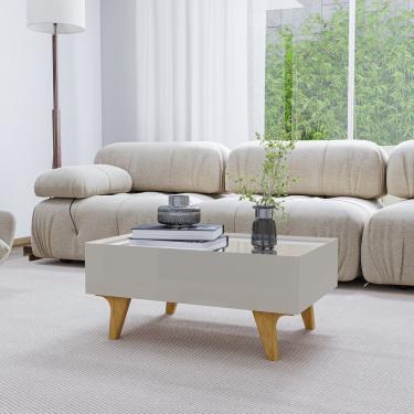 Imagem de Mesa De Centro Decorativa Em Mdf Sena Tampo Em Espelho Gaveta Com Corrediça Telescópica Off-white
