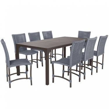 Imagem de 8 Cadeiras Cannes Corda Náutica E Mesa Retangular Alumínio Prata