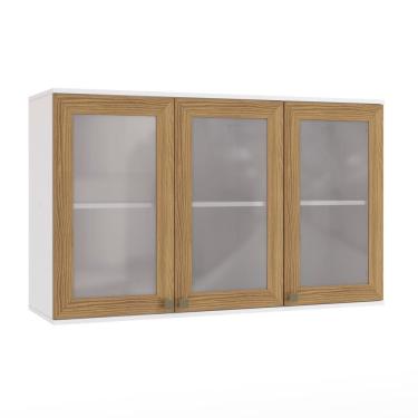 Imagem de Armário Aéreo Celeste Kappesberg 100% Mdf 3 Portas Com Vidro Branco/nogueira 120cm