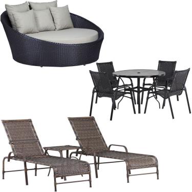 Imagem de Kit 2 Espreguiçadeiras Mesa Roma Chaise Lívia Cadeira Emily Tabaco