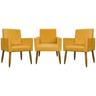 Imagem de Kit 3 Poltronas Decorativas Confortáveis Mari - Mostarda Suede