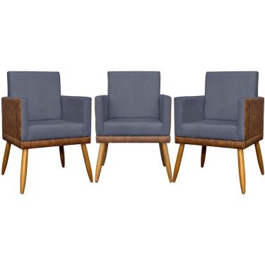 Imagem de Kit 3 Poltronas Decorativas Lis Corino e Pé Palito - Cinza Suede Corino