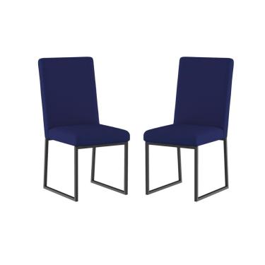 Imagem de Kit 2 Cadeiras Para Mesa De Jantar Base Industrial Preto Balaqui Azul Marinho