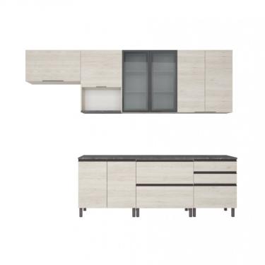 Imagem de Cozinha Bartira Cristal 10 Portas, 3 Gavetas, 5 Prateleiras Freixo