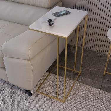 Imagem de Mesa Lateral Greco 67cm X 45cm X 30cm Branco Dourado
