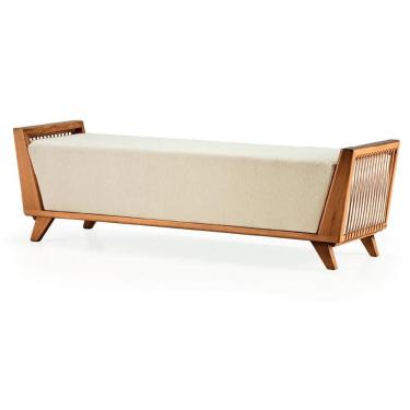 Imagem de Banco Odara Ozki 160 Cm Madeira Eucalipto Cedro Tecido Bege Corda Redonda Rami