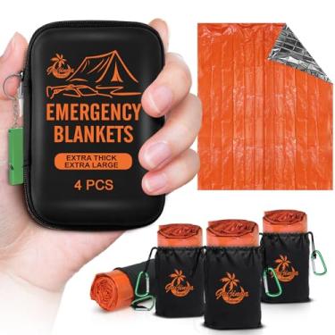Imagem de Guijinga Cobertores de emergência para sobrevivência, 2 pacotes/4 cobertores espaciais, cobertores Mylar gigantescos e extremamente grossos, adequados para sobrevivência ao ar livre, acampamento e caminhadas