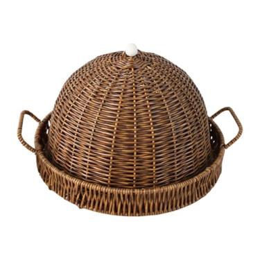 Imagem de Ioensy Cesta de armazenamento de bandeja de porção de porção com cobertura de alimentos tecidos, porção de cesta de frutas decorativas para o restaurante de