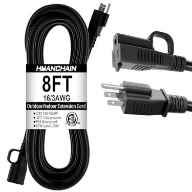 Imagem de huanchain Cabo De Extensão Preto Para Ambientes Internos E Externos, 2,4 M, À Prova D'Água, Calibre 16/3, Flexível, Resistente Ao Frio, Aparelhos 13 A, 1625 W, 16 Awg Sjtw, Elétrico 3 Pinos Serviço