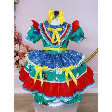Imagem de Vestido Infantil Junino Caipira Verde Colorido Estampado - JUNINOS, 12