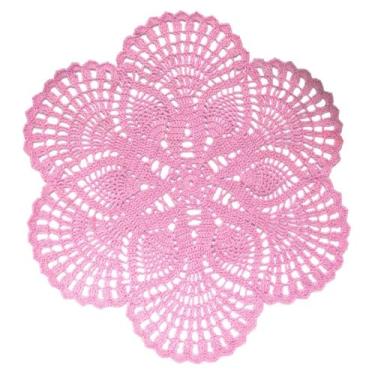 Imagem de BOMHCS Toalha de crochê feita à mão de renda de 38 a 43 cm, redondo, 6 pétalas, porta-copos, porta-copos, porta-copos vintage (1, rosa)