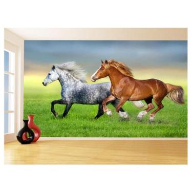 Imagem de Papel De Parede Animais Casal Cavalos Fazenda 3,5M Anm312 - Você Decor