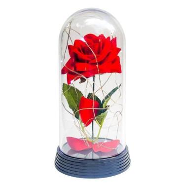 Imagem de Luminária A Rosa Encantada Vermelha 20 Cm Base Preta Frio - Amor Lindo