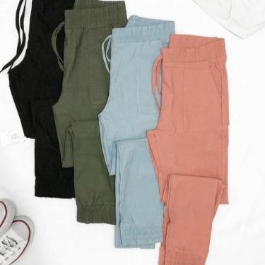 Imagem de Calça feminina bengaline elastico na cintura bolso na frente jogger - 