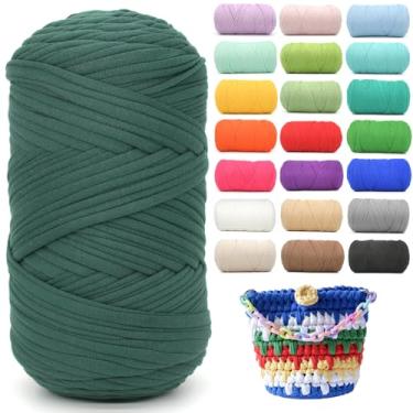 Imagem de Camiseta de 400 g para crochê, verde escuro, tecido elástico macio, grosso, fio de crochê para crochê, tricô iniciante, tricô à mão, para bolsa/artesanato faça você mesmo/decoração de casa - verde
