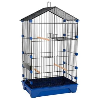 Imagem de Gaiola de plástico de malha fina com trava para papagaios (Preto+Azul)