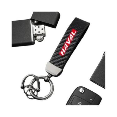 Imagem de Chaveiro De Couro De Microfibra Estilo Fibra De Carbono Para Haval H6 